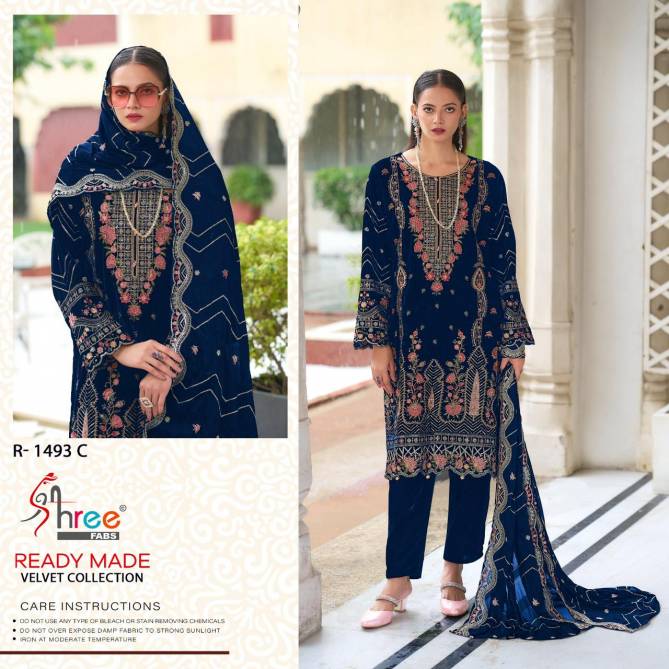 R 1493 Embroidery Velvet Pakistani Readymade Suits Wholesale Shop In Surat